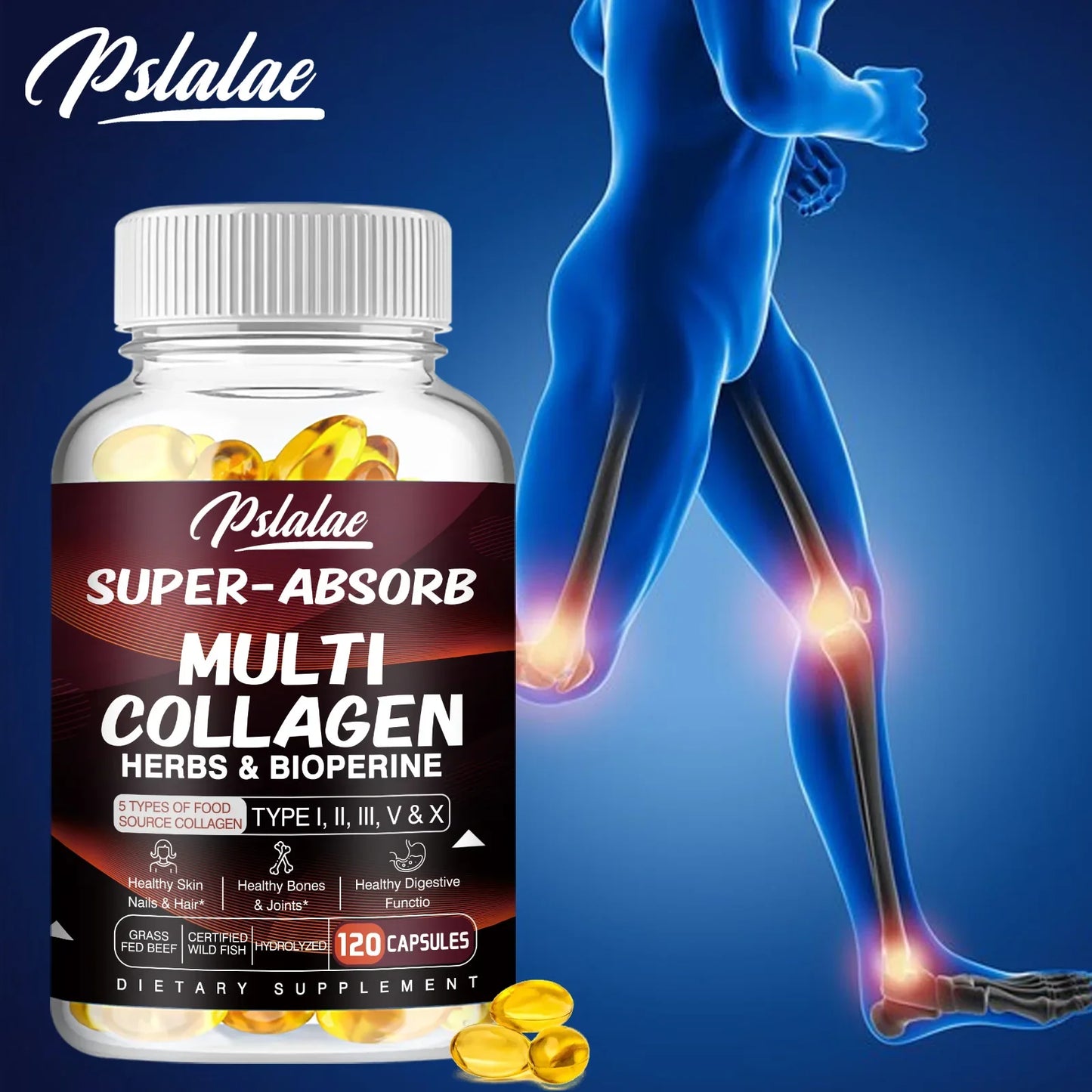 Multi Collagen Capsules (Types I, II, III, V & X) – Organic Herbs + Piperine | High Absorption Collagen Supplement for Hair, Skin, Joints & Bones