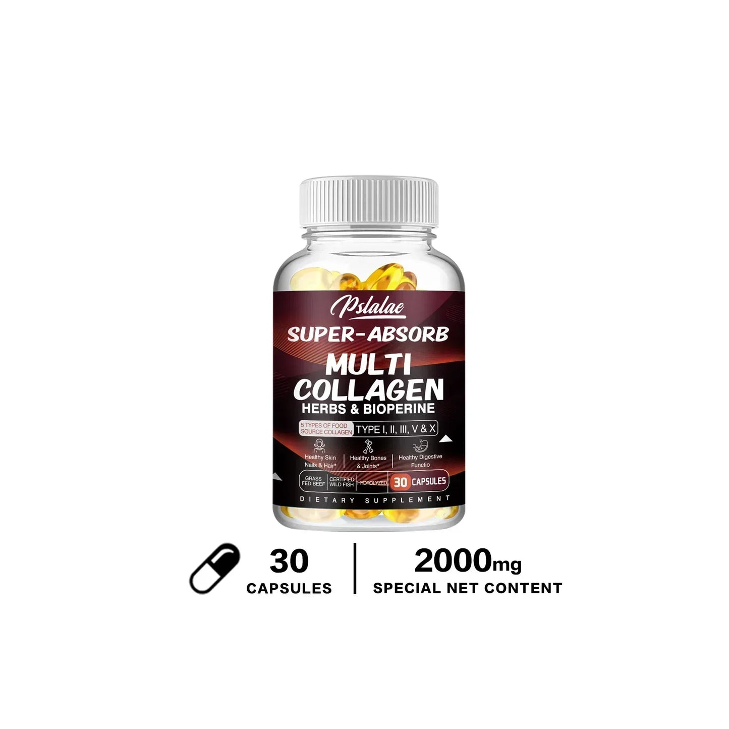 Multi Collagen Capsules (Types I, II, III, V & X) – Organic Herbs + Piperine | High Absorption Collagen Supplement for Hair, Skin, Joints & Bones
