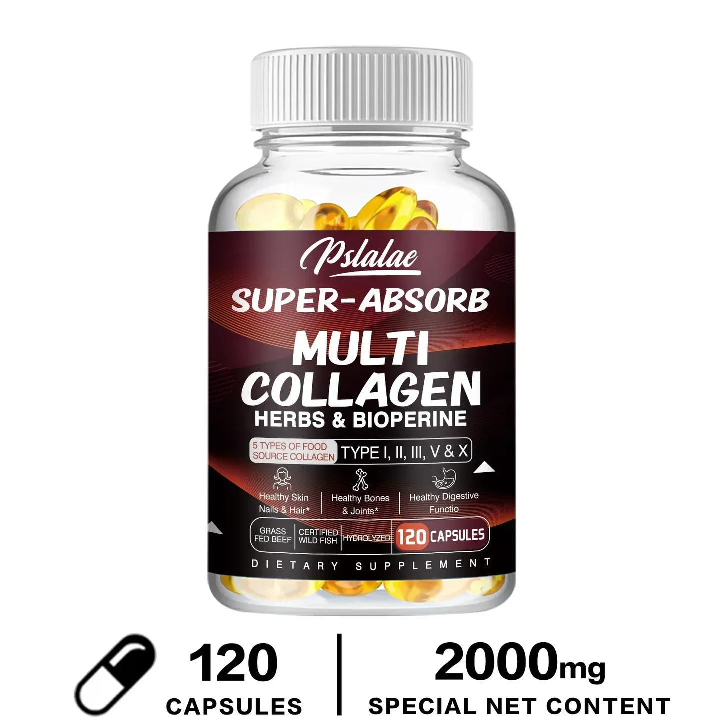Multi Collagen Capsules (Types I, II, III, V & X) – Organic Herbs + Piperine | High Absorption Collagen Supplement for Hair, Skin, Joints & Bones