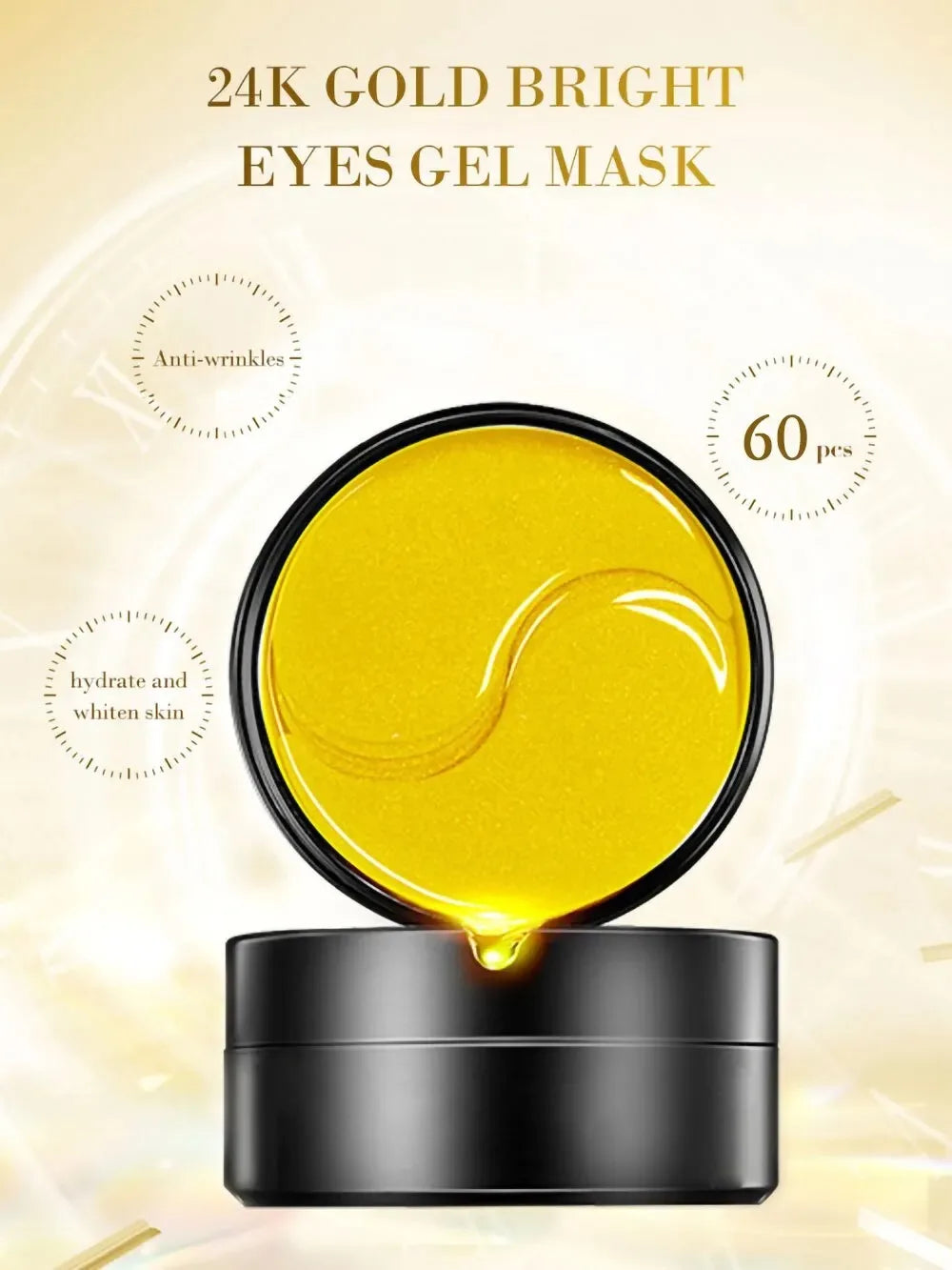 REAROYA 24K Gold Collagen Eye Mask – 60pcs Hydrating & Anti-Aging Patches for Dark Circles & Puffiness