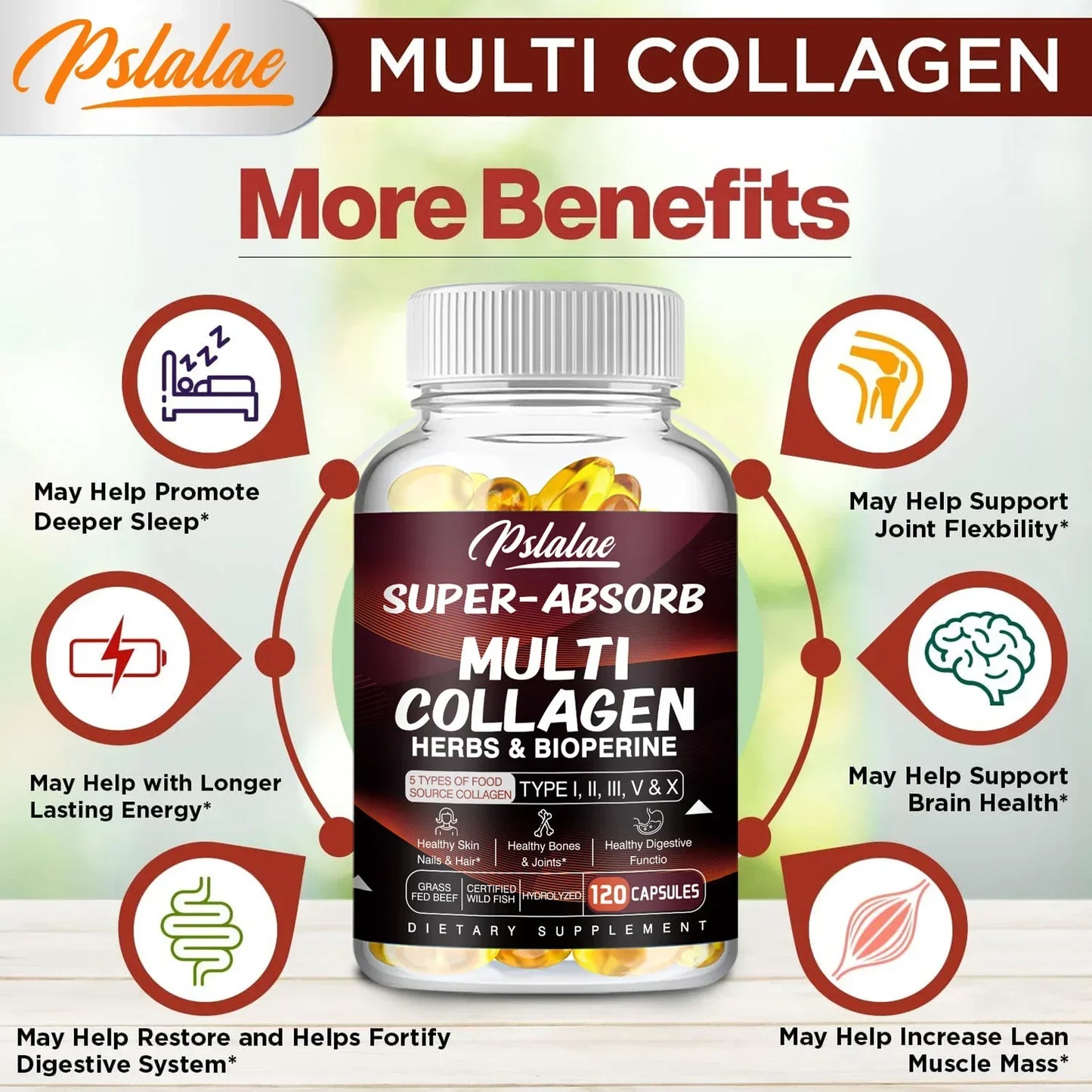 Multi Collagen Capsules (Types I, II, III, V & X) – Organic Herbs + Piperine | High Absorption Collagen Supplement for Hair, Skin, Joints & Bones