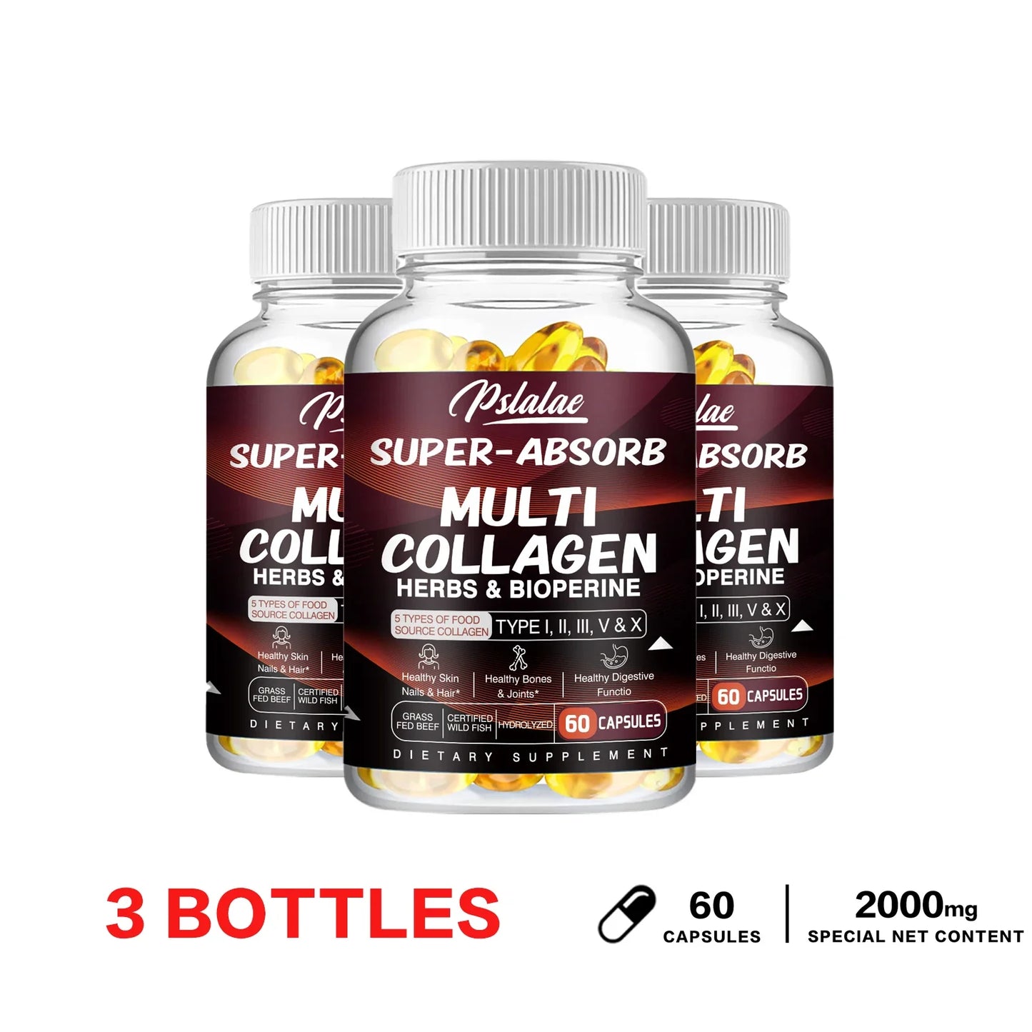 Multi Collagen Capsules (Types I, II, III, V & X) – Organic Herbs + Piperine | High Absorption Collagen Supplement for Hair, Skin, Joints & Bones