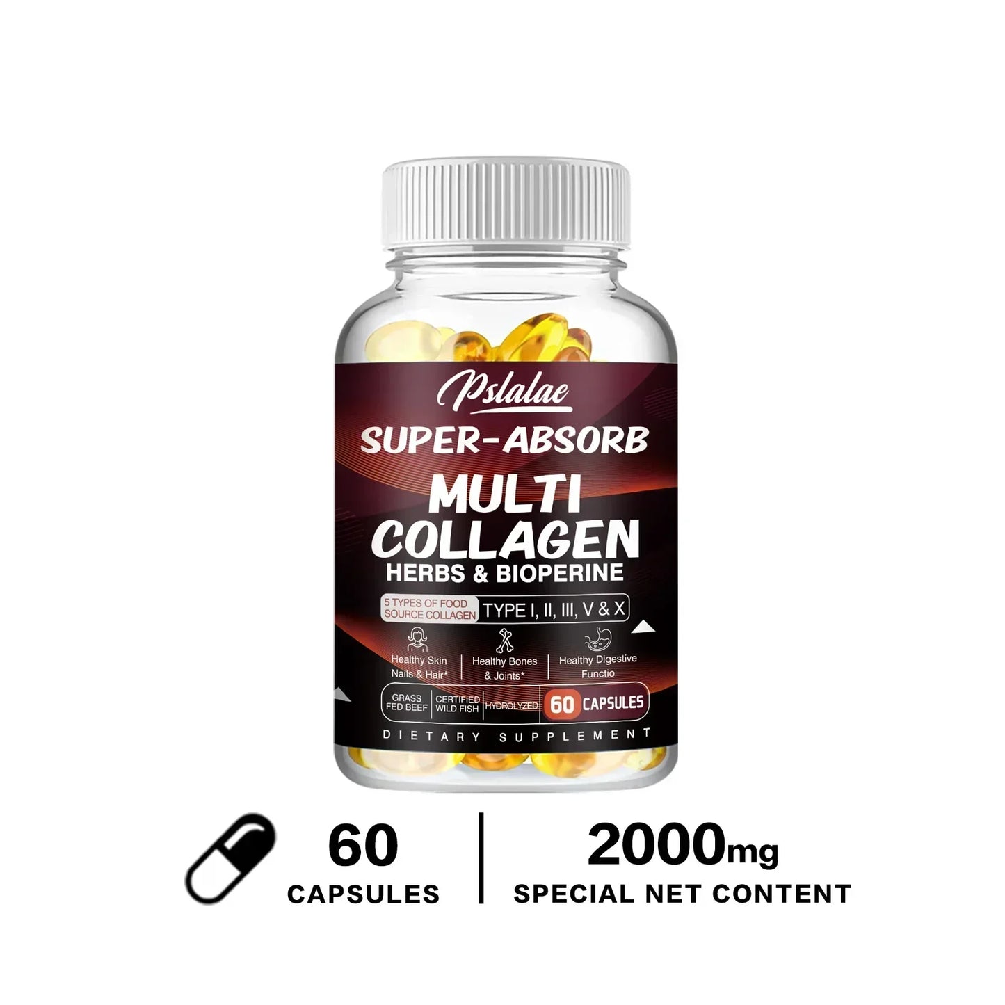 Multi Collagen Capsules (Types I, II, III, V & X) – Organic Herbs + Piperine | High Absorption Collagen Supplement for Hair, Skin, Joints & Bones