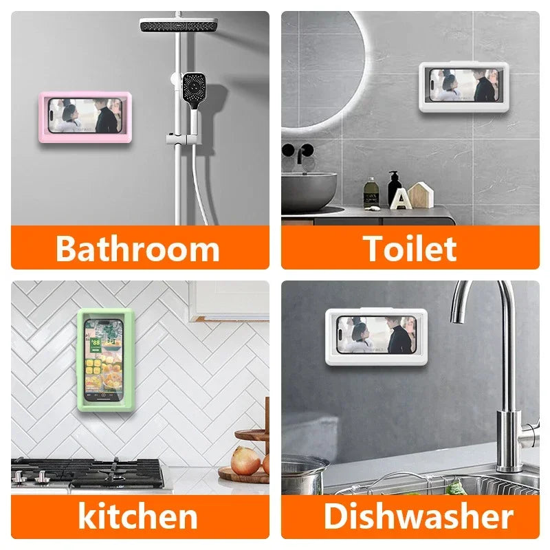 Universal Waterproof Shower Phone Holder – Anti-Fog Wall Mount Case for Bathroom Use | Touch Screen Compatible