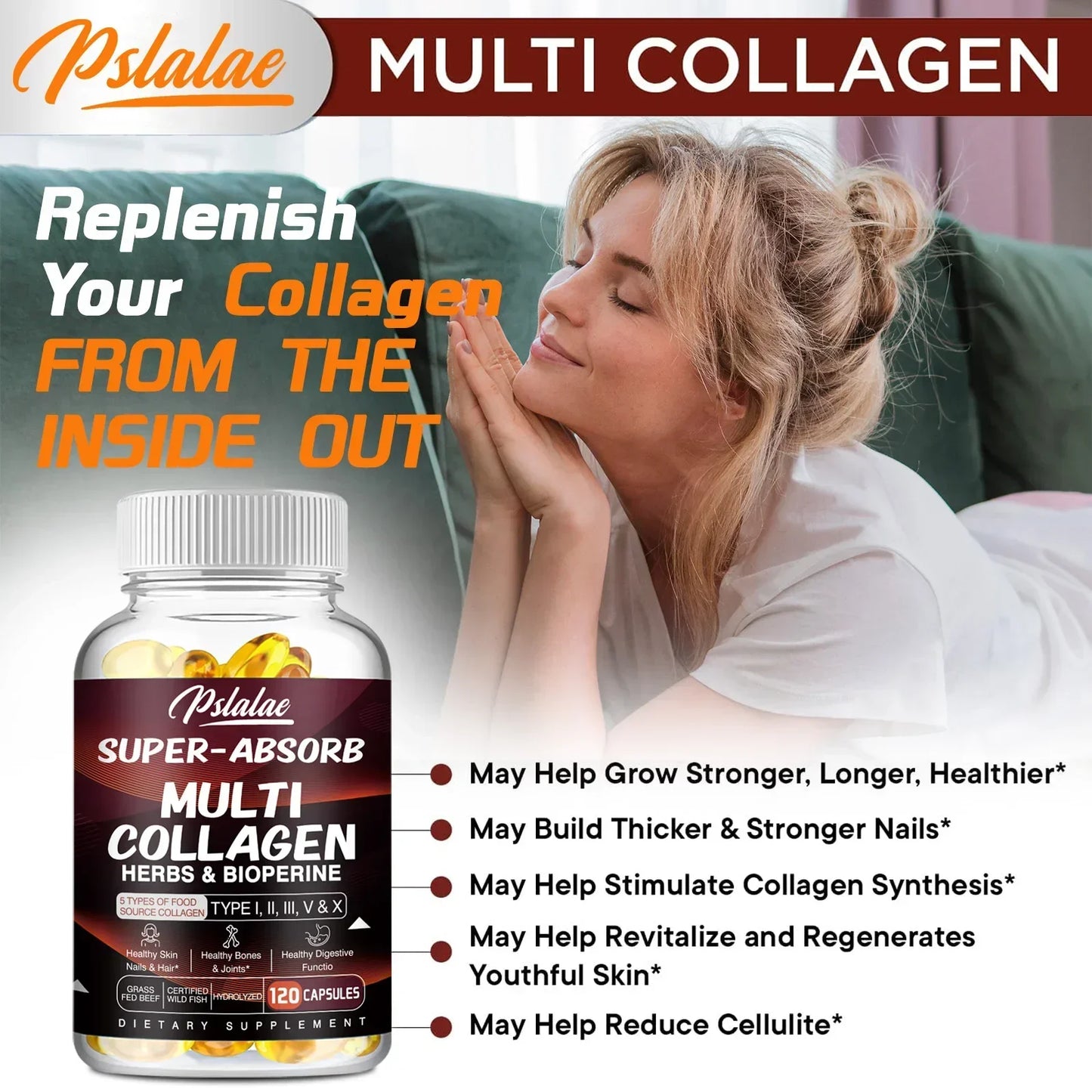 Multi Collagen Capsules (Types I, II, III, V & X) – Organic Herbs + Piperine | High Absorption Collagen Supplement for Hair, Skin, Joints & Bones