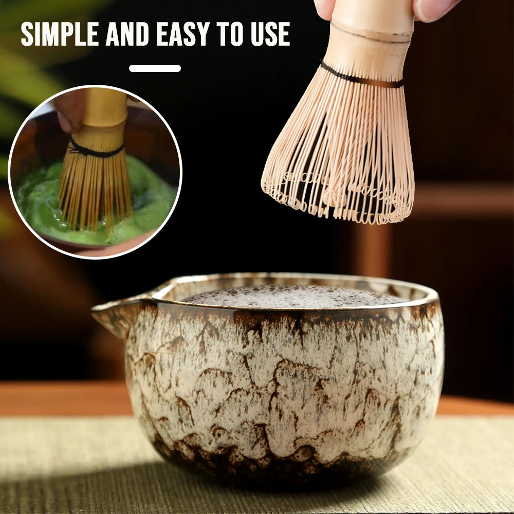 6PCS Traditional Japanese Matcha Tea Set – Ceramic Bowl, Bamboo Whisk, Sifter & Spoon for Authentic Tea Rituals